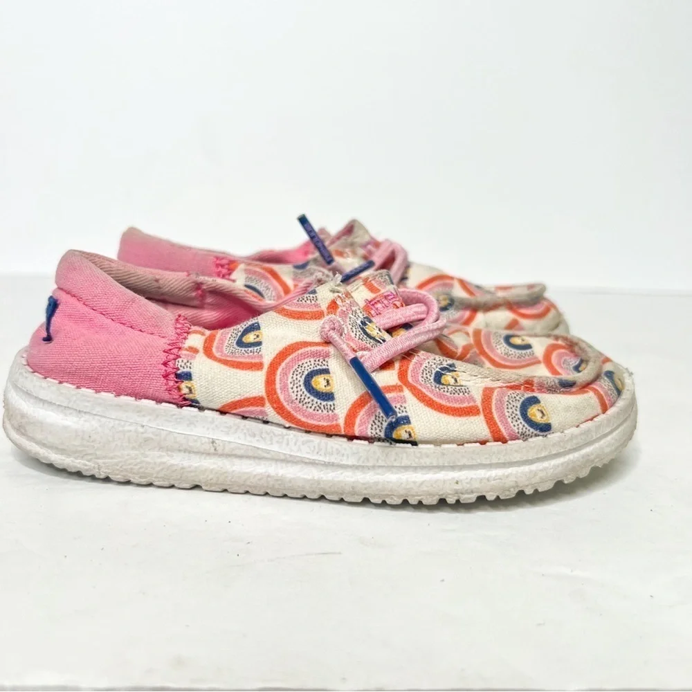 Hey Dude Wendy Funk Canvas Rainbow Toddler Pink Shoes Loafers Size 9 Kids
